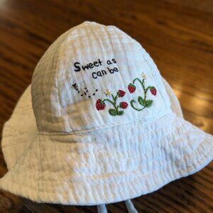 Hand Embroidered Infant "Sweet as can be" strawberry Sunhat